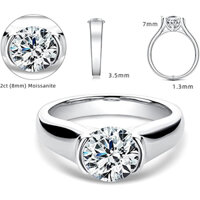 [GRA]Nhẫn Moissanite tròn 2 Carat[8mm] Đính Hôn Tròn Mạ Bạch Kim  925 Màu Bạc Sang Trọng Nhẫn nữ tính đơn giản, Đám cưới, Đính hôn và Quà kỷ niệm