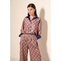 Graphé - QUINCY pattern edges shirt / Áo sơ mi lụa tay dài xanh thiết kế hoạ tiết độc quyền