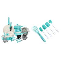 GreenLife Soft Grip Healthy Ceramic Nonstick, Cookware Pots and Pans Set, 16 Piece, Turquoise & Bakeware Healthy Ceramic Nonstick, Baking Set, 5 Pi...