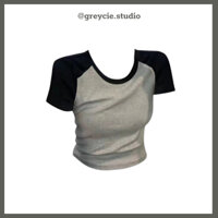 GREYCIE Áo croptop xám trơn tay đen áo thun ôm áo babytee ôm dáng chất vải co giãn mát mẻ S0A14