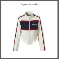 GREYCIE Áo khoác da lộn nữ áo khoác thể thao sporty dáng croptop ngắn cá tính S0A15