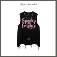 GREYCIE Áo tanktop unisex rách đen hồng áo ba lỗ form rộng cotton blackpink cá tính S38A1