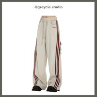 GREYCIE Quần ống rộng thể thao nam nữ kẻ sọc quần thể thao unisex cạp chun basic S70Q1