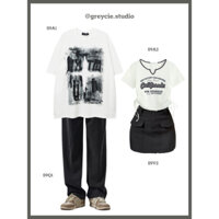 GREYCIE Set đồ đôi đồ couple áo phông trắng quần ống suông unisex croptop rút dây chân váy chữ A S9 S9A1 S9Q1 S