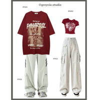 GREYCIE Set đồ đôi đồ couple áo phông đỏ croptop đỏ quần jeans unisex S94 S72A1 S72Q1 S94A2 S94Q2