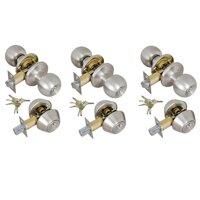 Grip Tight Tools ED06C-3, Set of 3 (Satin Stainless Steel) Combo Entry Lock Set Door Knob and Double Cylinder Deadbolt Alike: SC1 Keyway with 18 Ke...