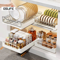 Gslife Kệ Để Đồ Tủ Bếp Inox, Giá Đựng Bát Đĩa Đa Năng, Sơn Tĩnh Điện Trắng, Có Ray Trượt