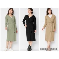(GU) Váy đầm quấn vạt chéo dáng midi dài tay tôn dáng