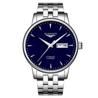 Guanqin Men Analog Fashion Automatic Self-Winding Mechanical Stainless Steel Leather Wrist Watch Date Luminous