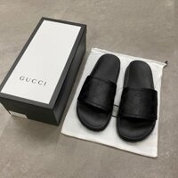Gucci Hàng có sẵn Dép trượt cao cấp Guccios Da đen GG