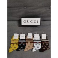 Gucci Hàng có sẵn [Một hộp Năm đôi] Tất Cotton nữ Presbyopic Hợp thời trang Nữ Thu Đông Ống Giữa Năm Đôi Tất Cotton