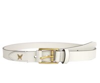 Gucci Men's Feather White Leather Belt Gold Buckle Detail 375182 9022