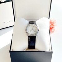 Gucci Quartz YA115405 Pantheon Mother of Pearl Dial Black Leather Diamond - Đồng Hồ Nữ