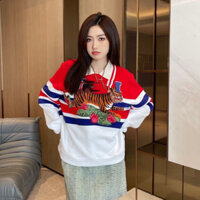 Gucci1349 Áo Len Sọc Chữ Jacquard Hoa Hổ Áo Len Rời Nữ