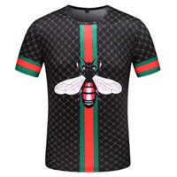 Gucci1349 Áo Thun Âu Mỹ Mùa Hè Ngắn Tay Cổ Tròn Cotton Nguyên Chất Áo Thun Nam Đáy Áo Sơ Mi Họa Tiết Ong In B