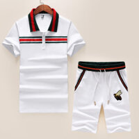 Gucci1349 Tay Ngắn + Quần Short Phù Hợp Với Nam Cotton Nguyên Chất Dây Màu Tay Ngắn + Quần Short Phù Hợp Với Cao Cấp Thường Ngày