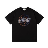 Gucci2024 Mùa Hè Cotton Nguyên Chất Phong Cách Mới In Chữ Nửa Tay Nam Nữ Áo Thun
