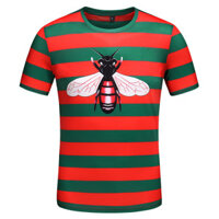 Gucci2024 Mùa Mới Phong Cách Ngắn Tay Nam Cổ Tròn Chui Đầu Sọc Ong Áo Thun