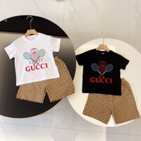 Gucci2052 Mùa Hè Trẻ Em Phong Cách Mới Quần Ngắn Tay Cotton Hai Mảnh Quần Áo Trẻ Em Phù Hợp Với Nam Nữ Bé