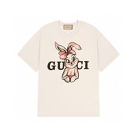 Gucci2052 Tay Ngắn Xuân Hè Nam Nữ Dáng Rộng Cổ Tròn Cặp Đôi Áo Thun
