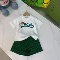 Gucci2052 Trẻ Em Mùa Hè Quần Short Tay Ngắn Thoải Mái Thời Trang Cotton Hai Mảnh Phù Hợp Với Nam Nữ Bé