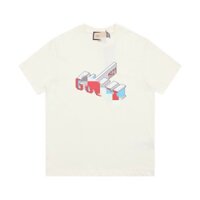 Gucci2145 Cổ Tròn Phong Cách Mới In Chữ Rời Nam Nữ Áo Thun Thường Ngày