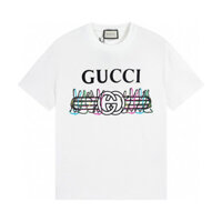 Gucci2145 Phong Cách Mới In Hình Ngắn Tay Cotton Nguyên Chất Rời Nam Nữ Cặp Đôi