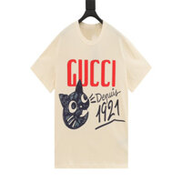 Gucci2509 Dạo Phố Xuân Thu Nam Nữ Cổ Tròn Tay Ngắn Cặp Đôi Áo Thun