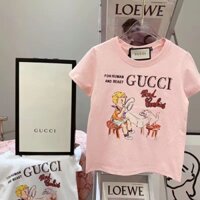 Gucci2563 Áo Thun Trẻ Em Phong Cách Mới Mèo G In Hình Áo Thun Nữ Tay Ngắn Nam Nữ Vừa Lớn Trẻ Em Thể Thao Cotton Tay Ngắn