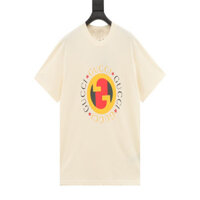 Gucci3025 Mùa Xuân Phong Cách Mới Rời Cổ Tròn Tay Ngắn Nam Nữ Cùng Phong Cách Áo Sơ Mi