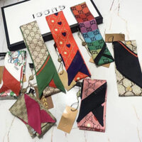 Gucci3025 Phong Cách Mới Nẹp Streamer Dài Sọc Khăn Lụa Băng Đô Túi Tay Cầm Dây Đeo Trang Trí Cổ Tay Ruy Băng Khăn