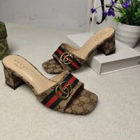 Gucci6319 Phong Cách Mới Cao Gót Dày Gót Dép Sandal Nữ Ngón Chân Vuông Chữ Hợp Thời Trang Tất Cả Trận Đấu