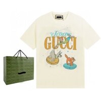 Gucci6571 Phong Cách Mới Thường Ngày Tay Ngắn In Chữ Cotton Nguyên Chất Nam Nữ Cặp Đôi