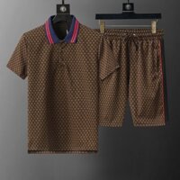 Gucci8525 Mùa Hè Phong Cách Mới Thường Ngày Tay Ngắn Thể Thao Phù Hợp Với Ve Áo Nam Quần Short Hai Mảnh Phù Hợp Với Nam