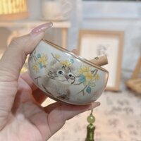 Gudaiyuan Mèo Begonia Hoa Đậu Vàng Ru Lò Có Thể Nâng Cốc Trà Cốc Đơn Master Cup Kung Fu Tea Set 1.10.1