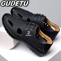 GUDETU  Dép Da Nam Cắt Cổ Thấp Giày Nam Đế Mềm Thoáng Khí Dép Da Ngoài Trời