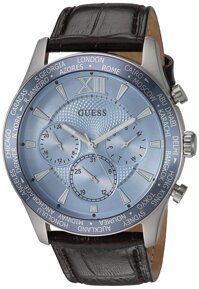 GUESS Brown + Sky Blue Genuine Leather Chronograph Watch with Date Function. Color: Brown (Model: U1262G2)