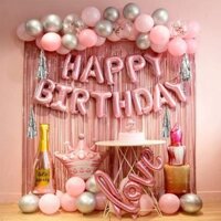 (Gửi nhanh trong kho) Pink Girl Happy Birthday Balloon Party Set Trang trí Balloon Chữ cái Balloon Trẻ em Trang trí sinh nhật đầu tiên Khung cảnh Tường nền