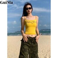 Guima Mỹ hottie ngoài xu hướng Áo hai dây màu vàng phong cách mới áo nữ gợi cảm phong cách phù hợp