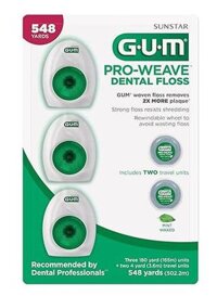 GUM Pro-Weave Dental Floss Mint – Chỉ Nha Khoa Chống Tưa, Hương Bạc Hà, 3 Cuộn Lớn + 2 Mini