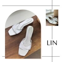 Guốc Bản Ngang Lưới Quai Quạt Gót Trụ Cao 5 Phân Chất Satin, LIN16, LIN COLLECTION