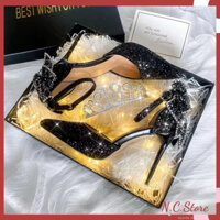 Guốc Cao Gót 7-9p Đính Nơ Lấp Lánh