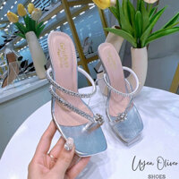 Guốc cao gót 7 phân đính hoa đá , Dép cao gót nữ 7cm kẹp ngón gót nhọn Uyên Oliver Shoes mã B10