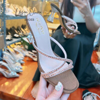 Guốc cao gót đính đá 7 phân, Dép cao gót nữ 7cm QUAI ĐÁ CHỮ X sang trọng UYÊN OLIVER SHOES mã HA01