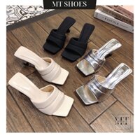 Guốc cao gót nữ 7 phân quai ngang phồng chất mềm êm chân kiểu dáng Basic kèm ảnh thật MT Shoes GN015