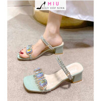 Guốc cao gót quai đá 7 màu gót vuông 5p sandal màu xanh ngọc, trắng, sáng da tôn chân. Đi được 2 kiểu - miugiaydepxink