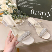 Guốc cao gót quai đá 7 màu gót vuông 5p sandal màu xanh ngọc, trắng, sáng da tôn chân. Đi được 2 kiểu - miugiaydepxink