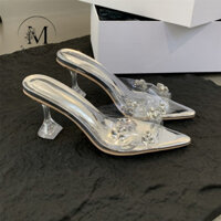 Guốc cao gót quai trong Mika đính đá, giày nữ quai ngang đính đá 7 phân mã MD10