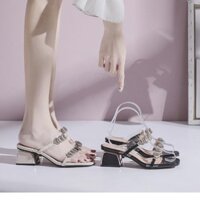 Guốc cao gót vuông 5p 2 quai trong kết khóa bán nguyệt G07