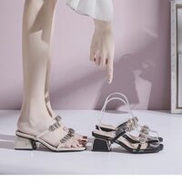 Guốc cao gót vuông 5p 2 quai trong kết khóa bán nguyệt - G07